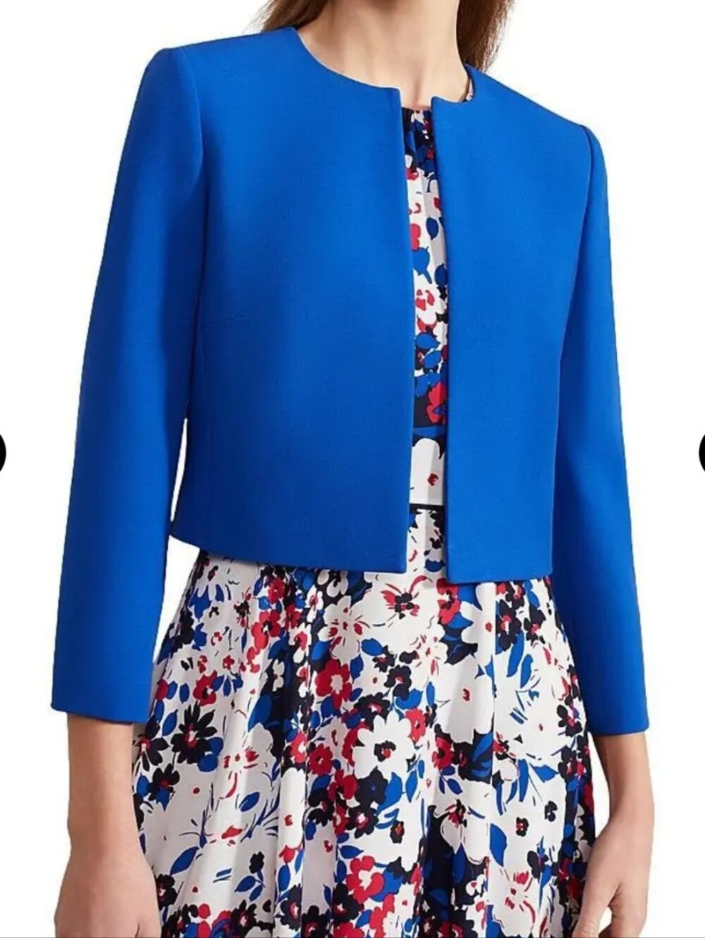 NEW HOBBS LONDON Elize Crepe Jacket Cropped Lapis Blue MSRP $290 Sz 10